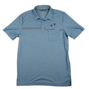 Travis Mathew Polo Shirt Men's Sz Medium Light Blue Striped Pima Cotton Golf EUC